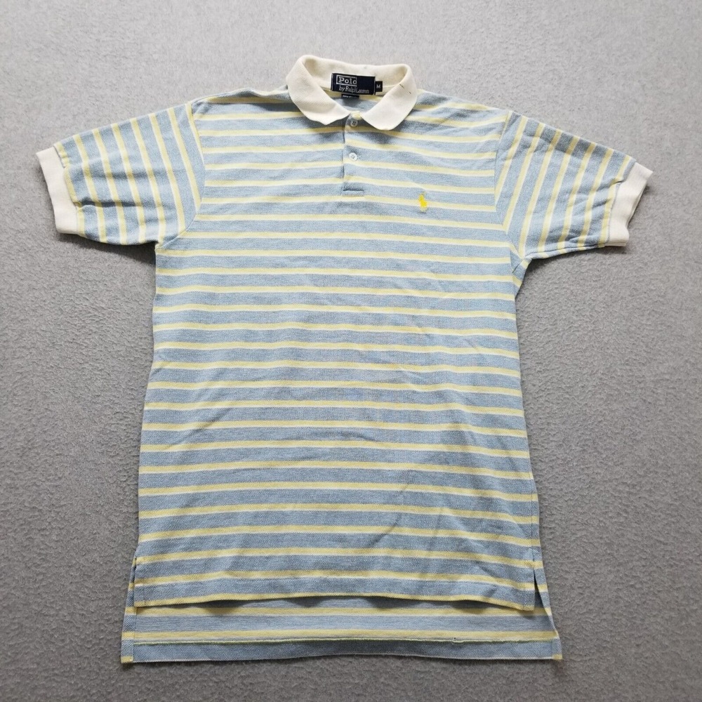 Vintage‎ Polo Ralph Lauren Shirt Mens Medium Yellow Striped Short Sleeve